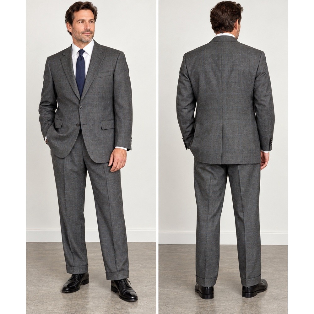 Vintage Corbin Parisian Mens Gray Windowpane 2 Piece Suit USA Union Made